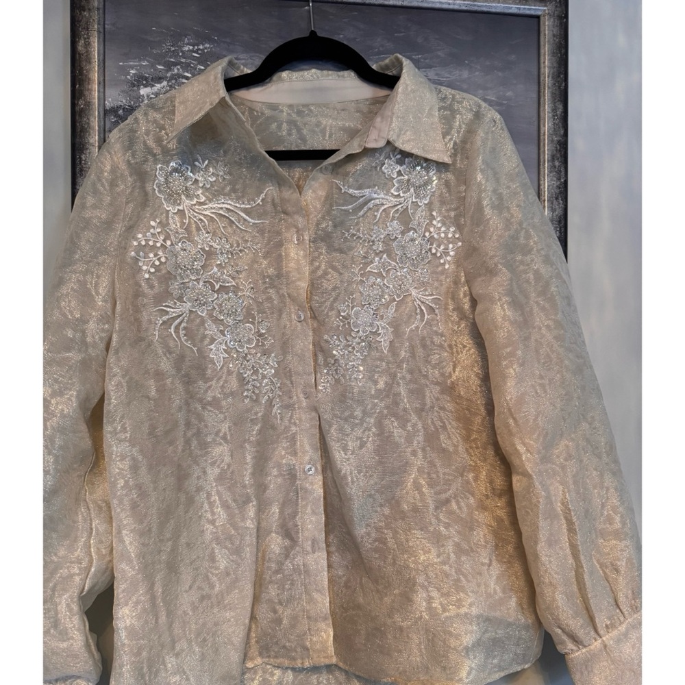 Elegant Cream Floral Embroidered Women's Top